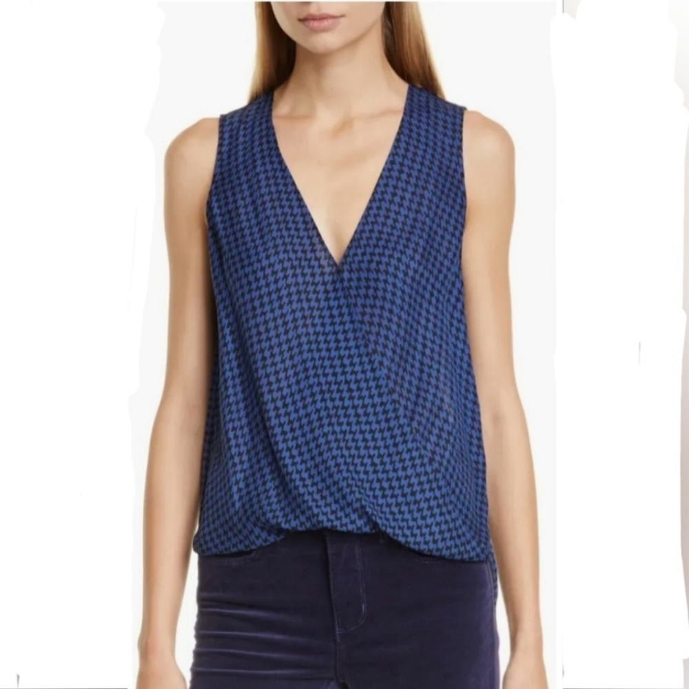 L'AGENCE Mila Draped Houndstooth Silk Surplice Blouse Size XS